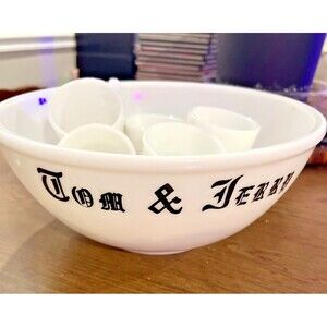 MCM RARE  FIND VINTAGE MCKEE TOM  & JERRY 6 Pc  PUNCH BOWL SET BLACK and WHITE